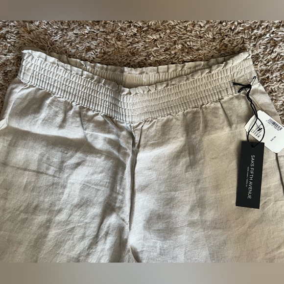 SAKS Fifth Avenue Linen Wide leg pants in Khaki - NWT - Size Medium - Picture 3 of 6